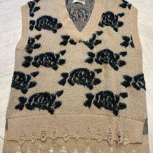 Anthropologie Tan and Black V-Neck Sweater